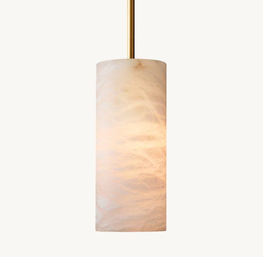HAND-CARVED ALABASTER CYLINDER PENDANT 12"