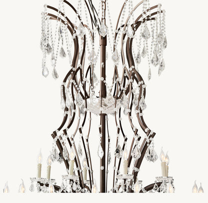 19TH C. ROCOCO IRON & CRYSTAL ROUND CHANDELIER 101"