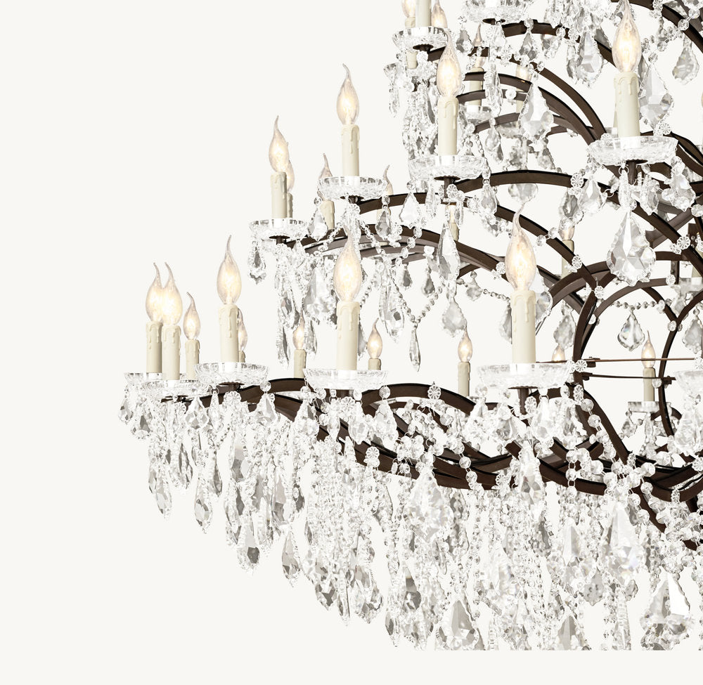 19TH C. ROCOCO IRON & CRYSTAL ROUND CHANDELIER 101"