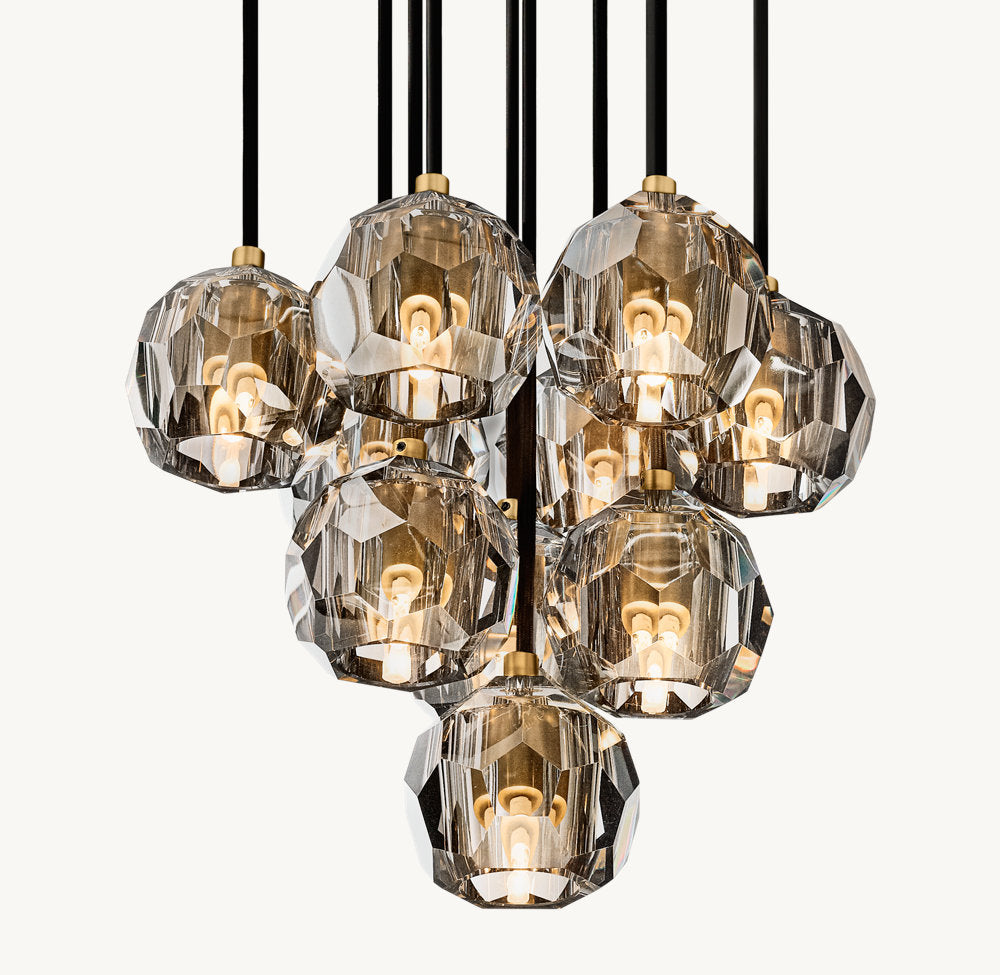 BOULE DE CRISTAL SMOKE GLASS ROUND CLUSTER CHANDELIER 14"