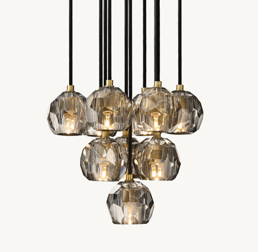 BOULE DE CRISTAL SMOKE GLASS ROUND CLUSTER CHANDELIER 14"