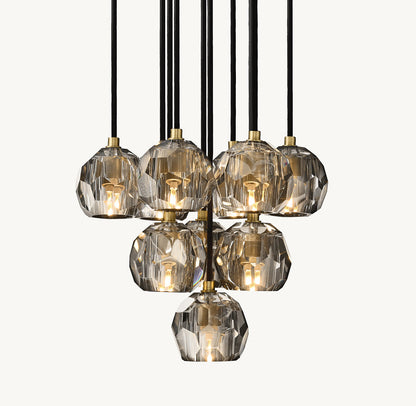 BOULE DE CRISTAL SMOKE GLASS ROUND CLUSTER CHANDELIER 14"