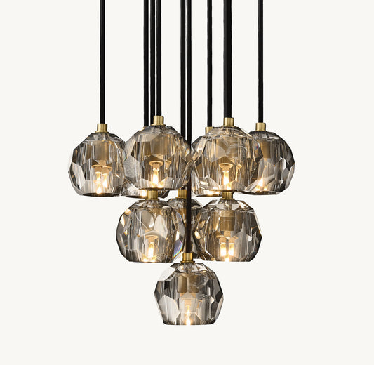BOULE DE CRISTAL SMOKE GLASS ROUND CLUSTER CHANDELIER 14"