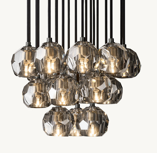 BOULE DE CRISTAL SMOKE GLASS ROUND CLUSTER CHANDELIER 19"