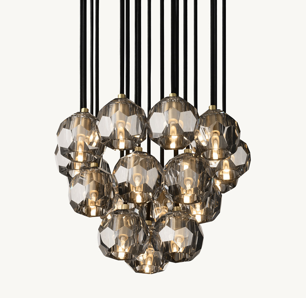 BOULE DE CRISTAL SMOKE GLASS ROUND CLUSTER CHANDELIER 19"