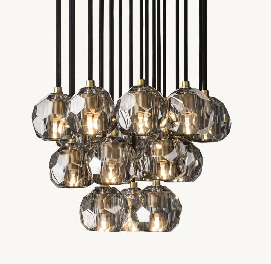 BOULE DE CRISTAL SMOKE GLASS ROUND CLUSTER CHANDELIER 19"