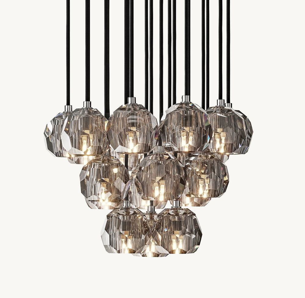 BOULE DE CRISTAL SMOKE GLASS ROUND CLUSTER CHANDELIER 19"