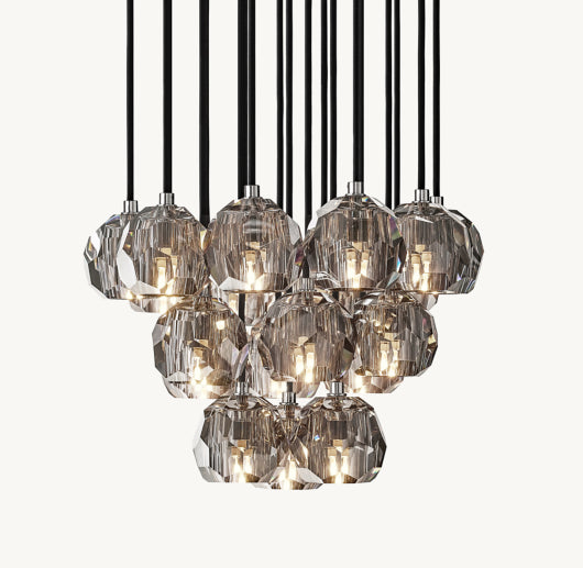 BOULE DE CRISTAL SMOKE GLASS ROUND CLUSTER CHANDELIER 19"