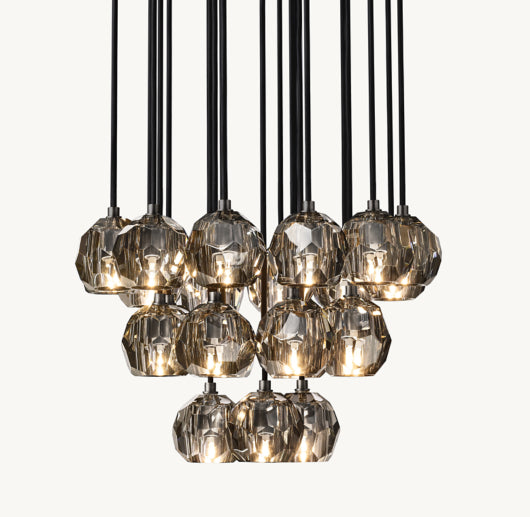 BOULE DE CRISTAL SMOKE GLASS ROUND CLUSTER CHANDELIER 24"