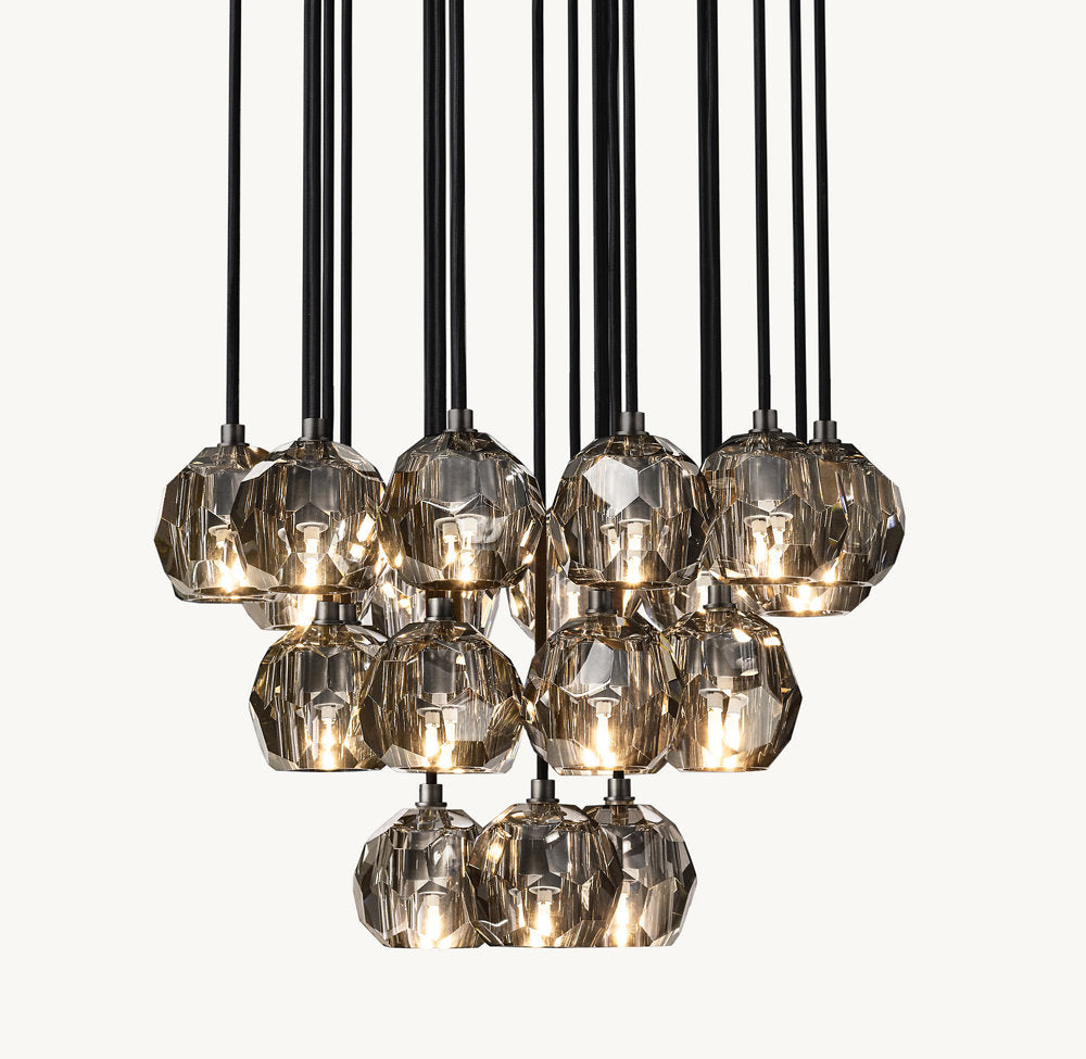 BOULE DE CRISTAL SMOKE GLASS ROUND CLUSTER CHANDELIER 24"