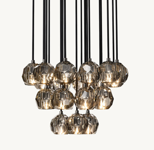 BOULE DE CRISTAL SMOKE GLASS ROUND CLUSTER CHANDELIER 24"