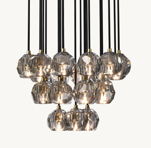 BOULE DE CRISTAL SMOKE GLASS ROUND CLUSTER CHANDELIER 24"