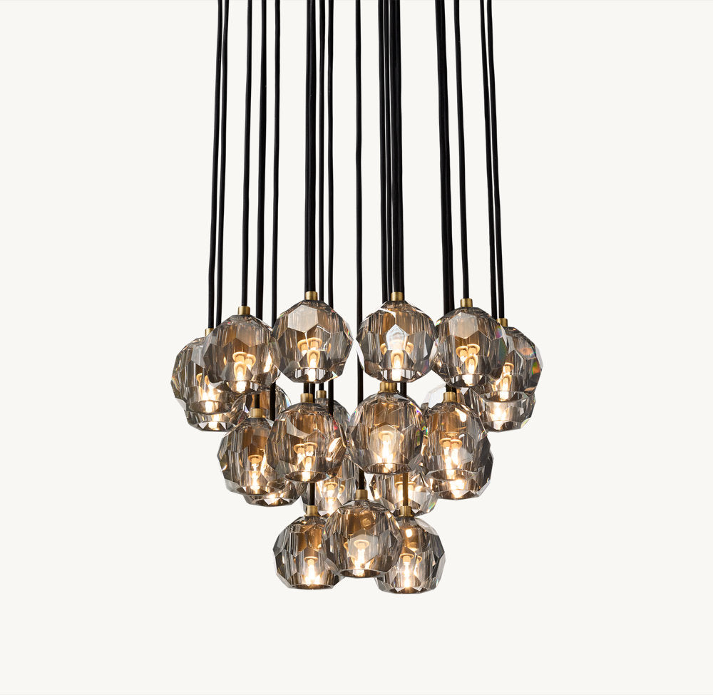 BOULE DE CRISTAL SMOKE GLASS ROUND CLUSTER CHANDELIER 24"