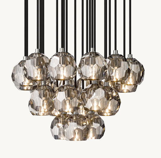 BOULE DE CRISTAL SMOKE GLASS ROUND CLUSTER CHANDELIER 24"
