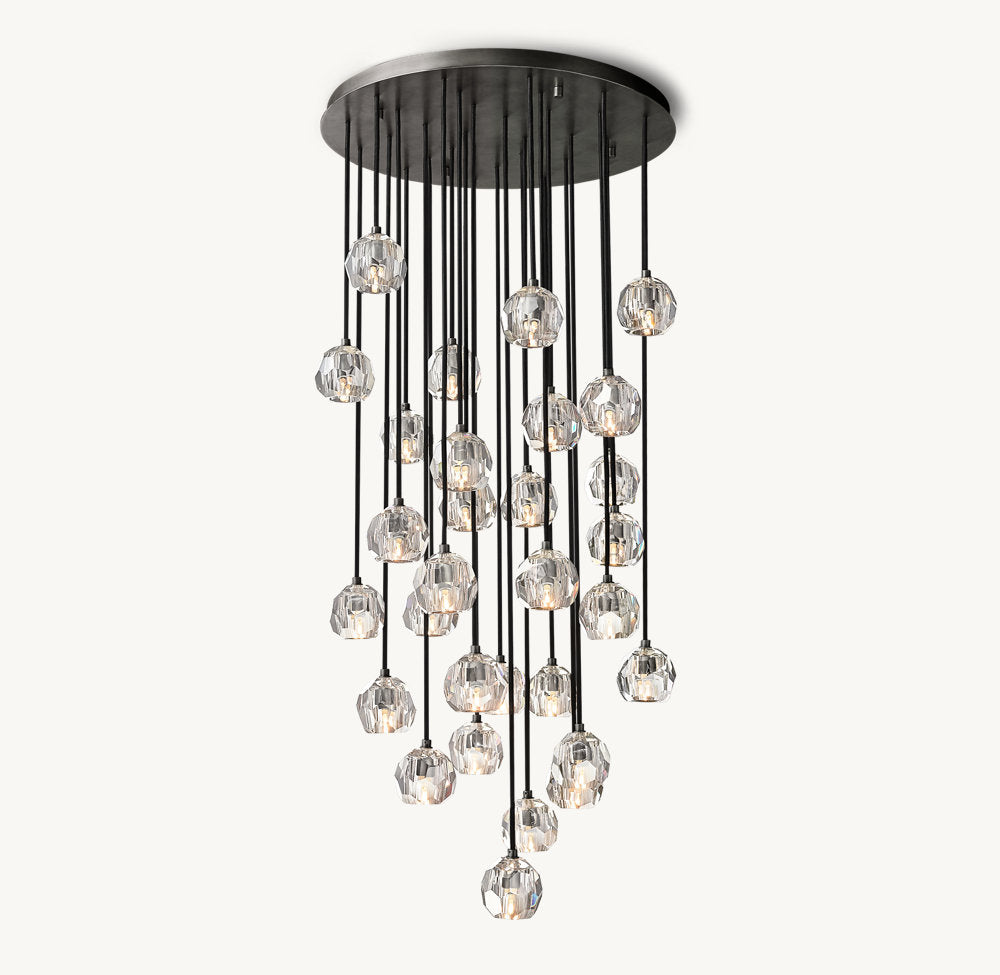 BOULE DE CRISTAL CLEAR GLASS ROUND CLUSTER CHANDELIER 30"