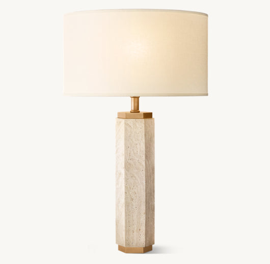 HEXAGONAL COLUMN TRAVERTINE TABLE LAMP